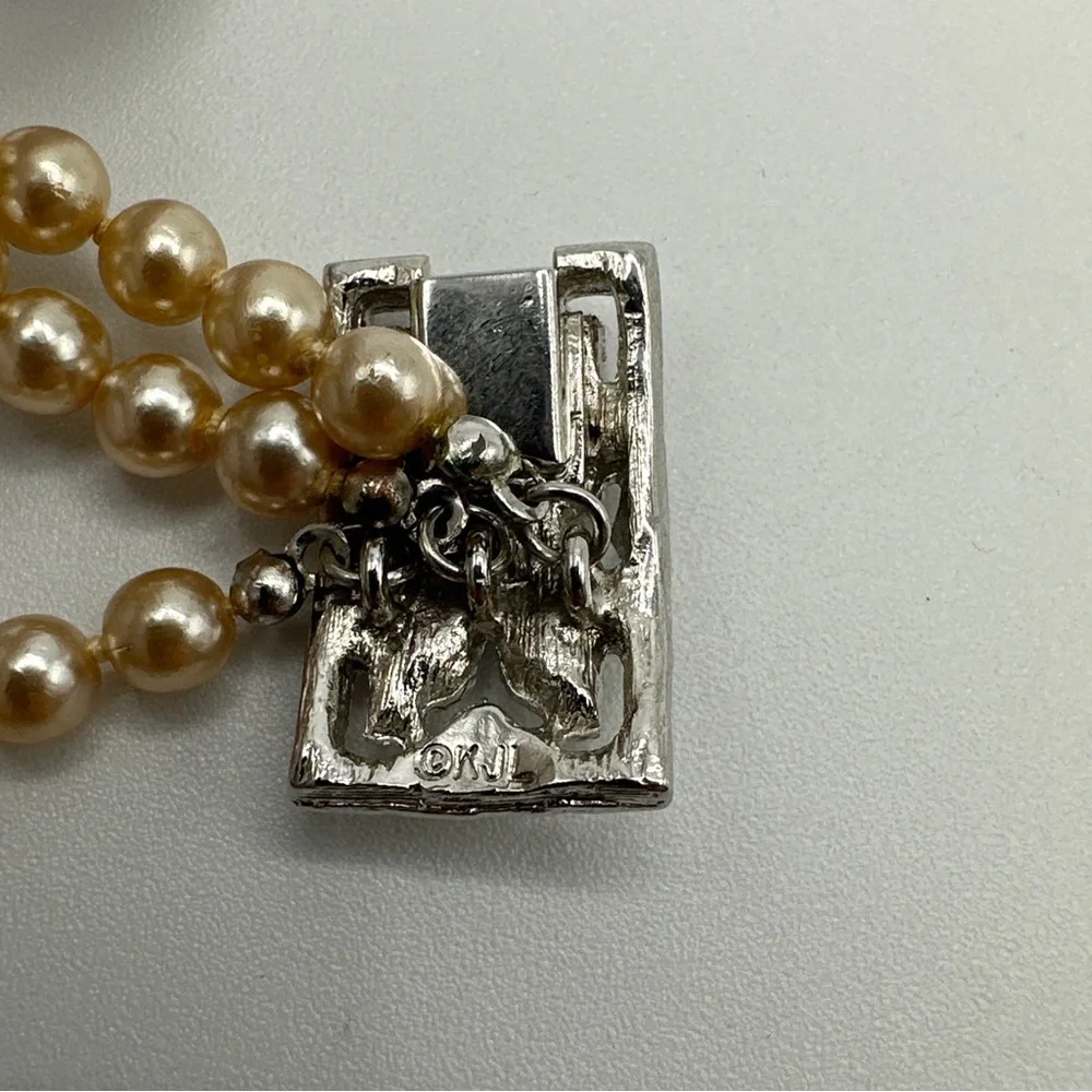 Rare Kenneth Lane Vintage Triple Strand‎ Faux Pearl Art Deco Style Bracelet #519 - Picture 3 of 7